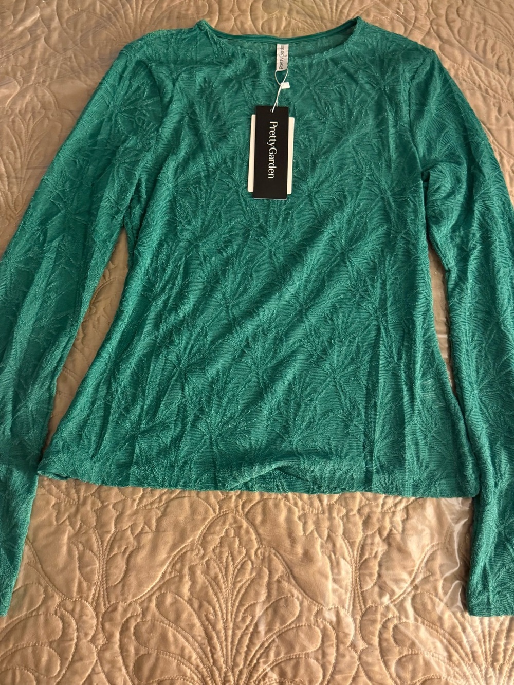 Pretty Garden Teal Long-Sleeve Textured Top